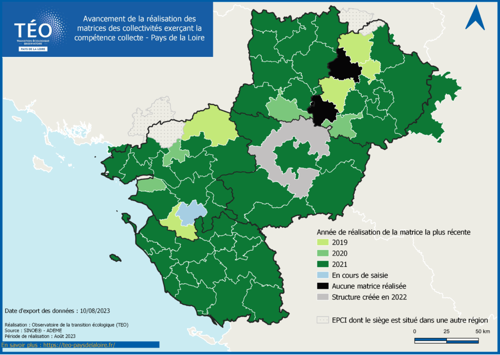 Etat d'avancement des matrices des coûts du service public de gestion des déchets Pays de la Loire