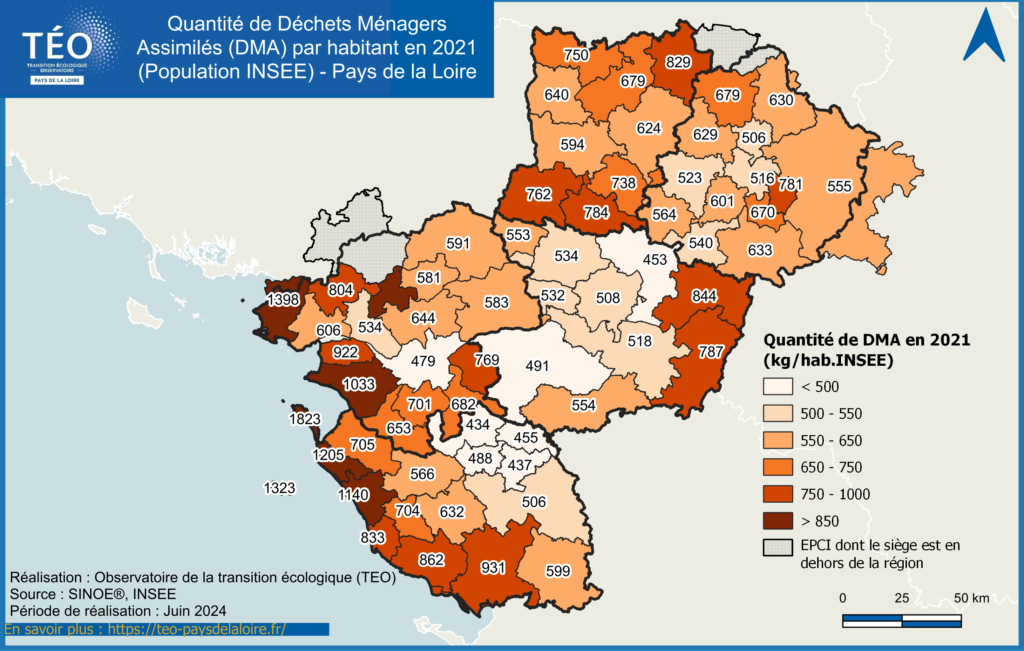 Quantité de Déchets Ménagers et Assimilés (DMA) Pays de la Loire