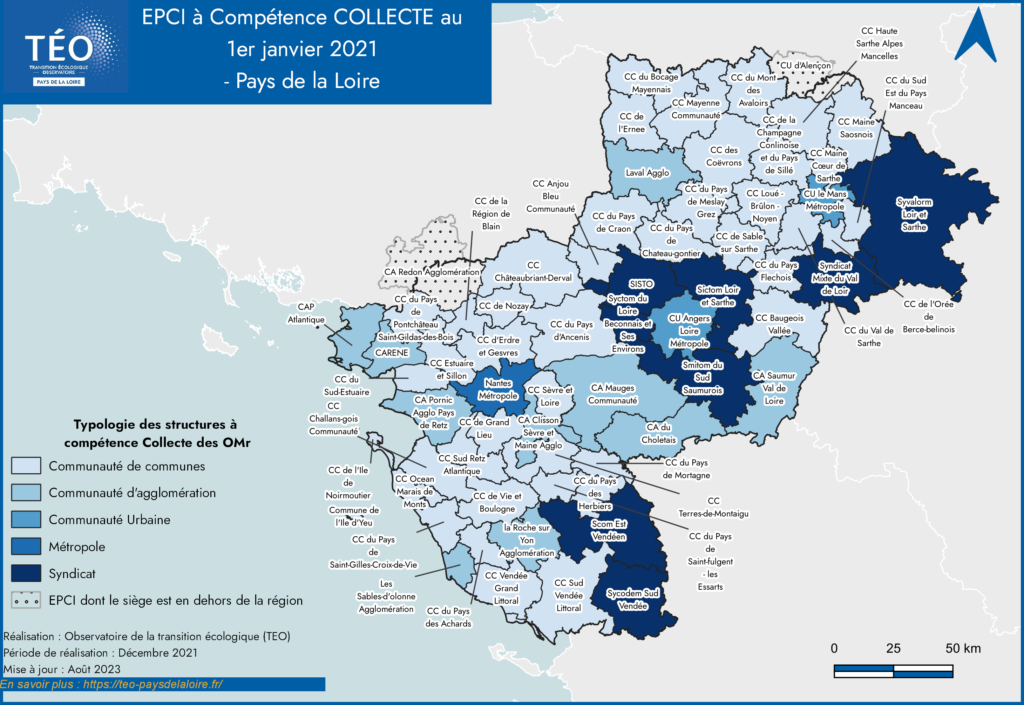 EPCI à compétence Collecte des déchets en 2021 Pays de la Loire