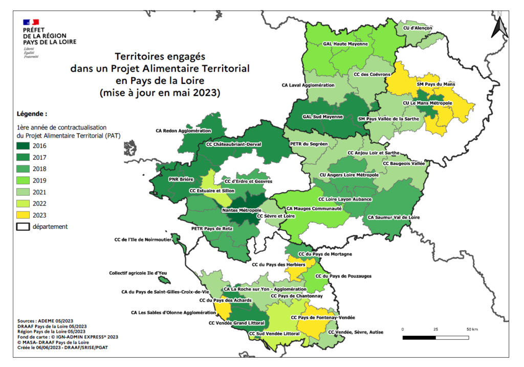 Cartographie des projets alimentaires territoriaux en Pays de la Loire 2023