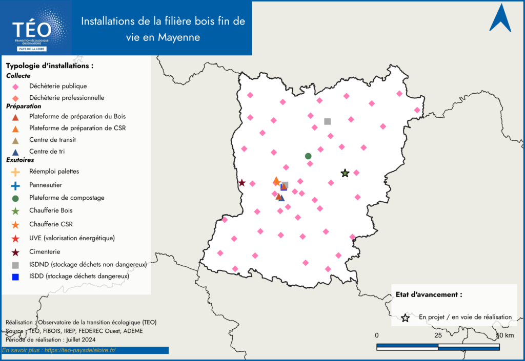 Installations de la filière bois fin de vie / déchets de bois en Mayenne en 2024 - TEO Pays de la Loire