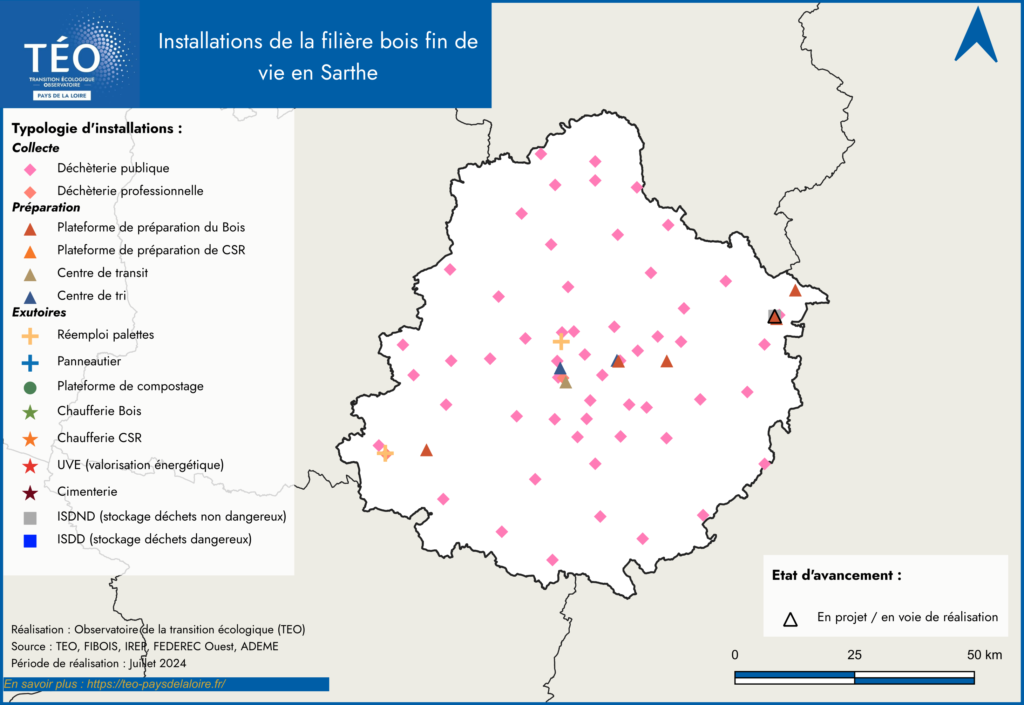 Installations de la filière bois fin de vie / déchets de bois en Sarthe en 2024 - TEO Pays de la Loire