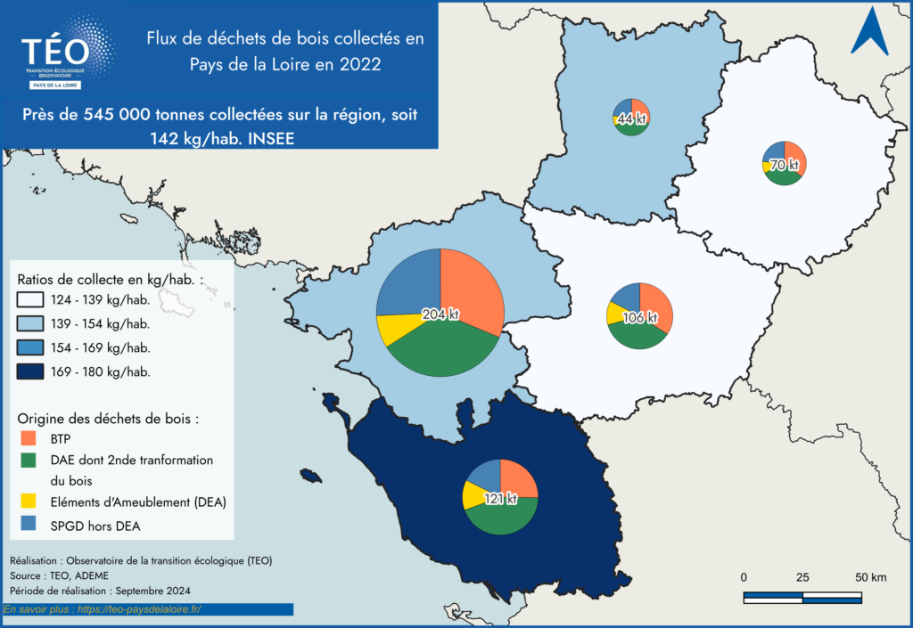 Déchets de bois collectés en Pays de la Loire en 2022 : ratio et tonnage par département - TEO Pays de la Loire