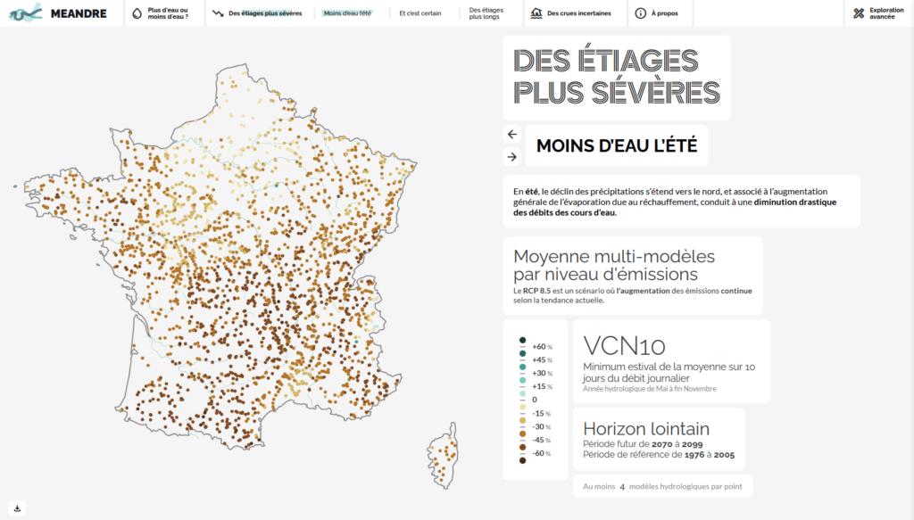 Extrait du site Méandre pour la visualisation des données issues du projet Explore2