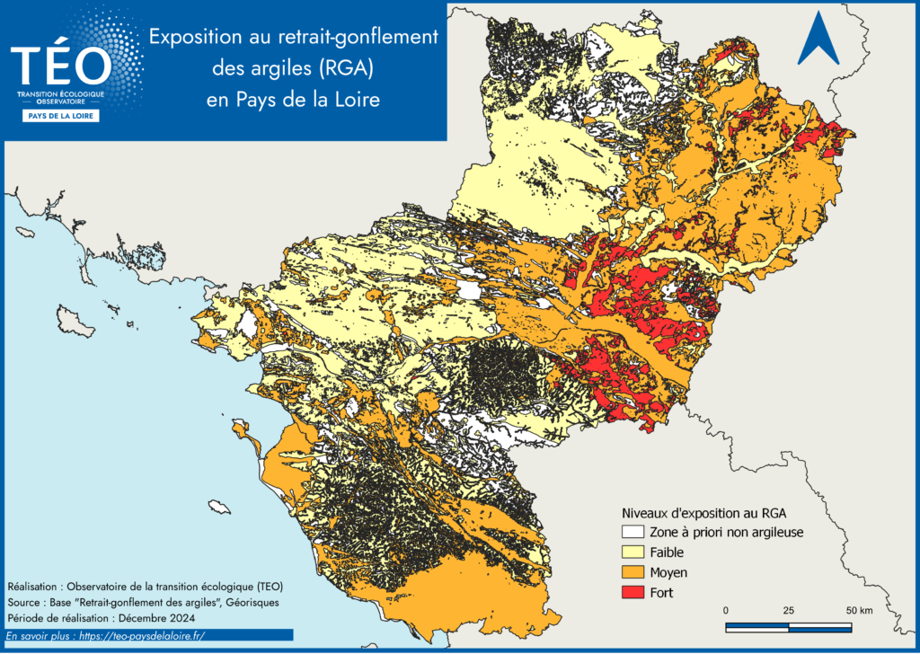 Carte de l'exposition au retrait-gonflement des argiles (RGA) en Pays de la Loire