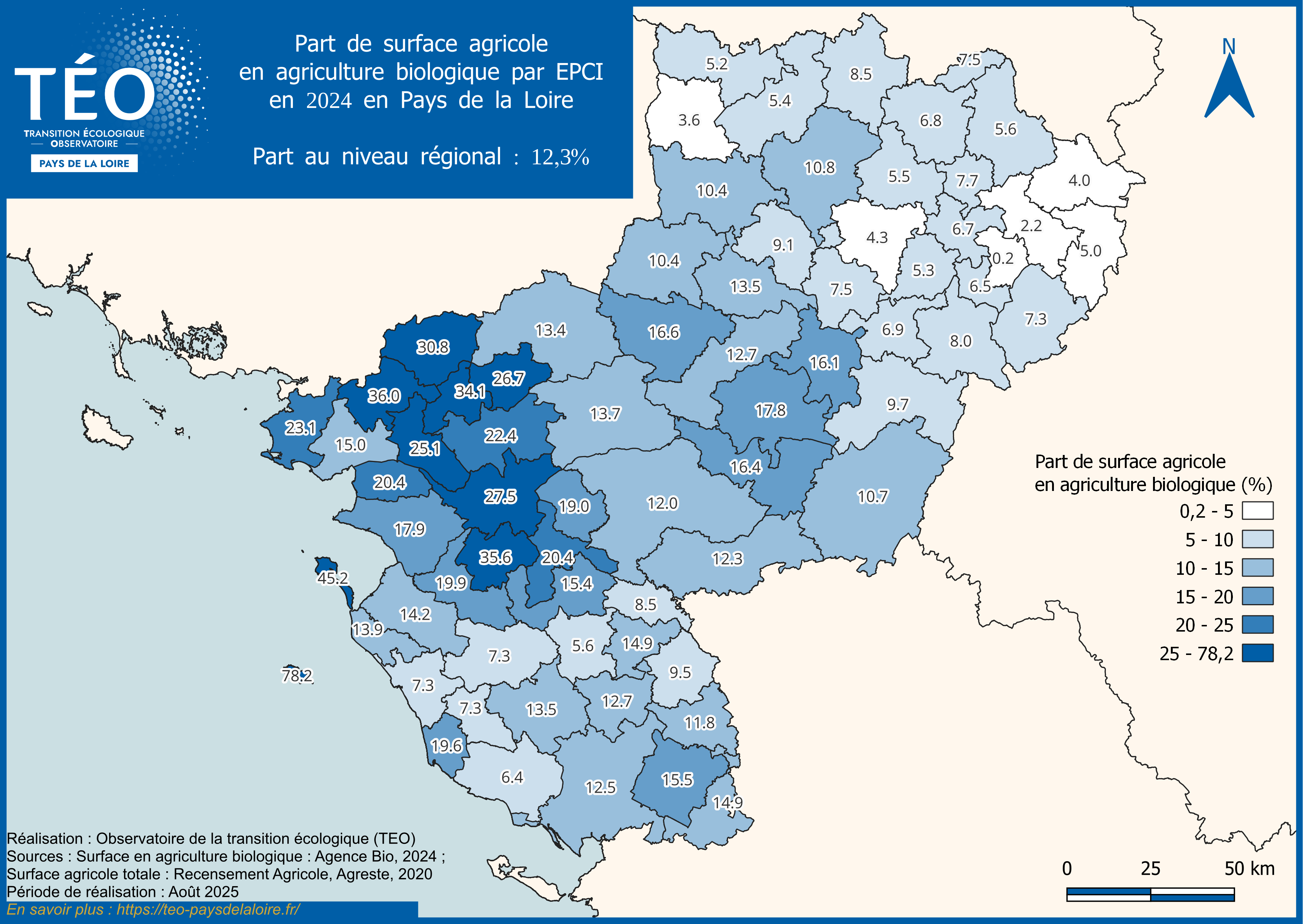 Part de surface agricole en agriculture biologique par <span class=