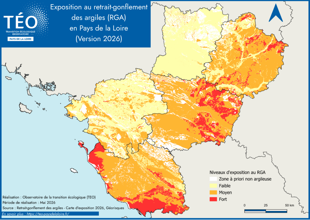 Carte 2026 d'exposition au Retrait-Gonflement des Argiles des Pays de la Loire